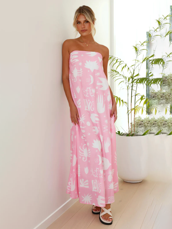 Dreya | Schulterfreies Maxikleid mit Print