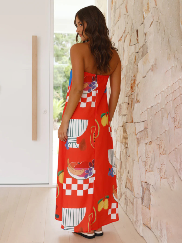 Dreya | Schulterfreies Maxikleid mit Print