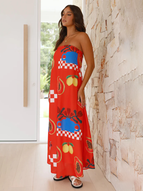 Dreya | Schulterfreies Maxikleid mit Print