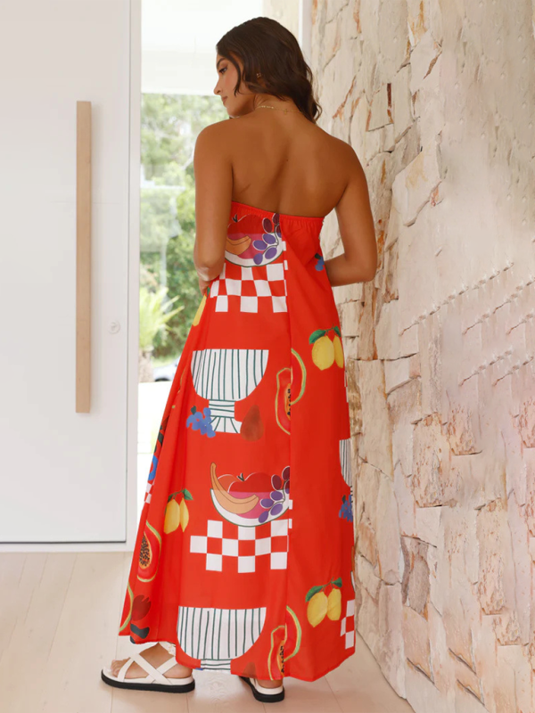 Dreya | Schulterfreies Maxikleid mit Print