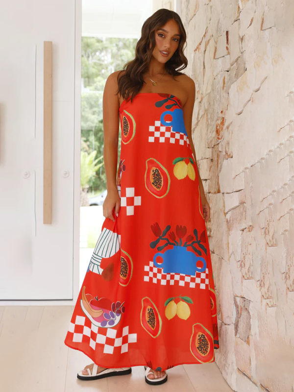 Dreya | Schulterfreies Maxikleid mit Print