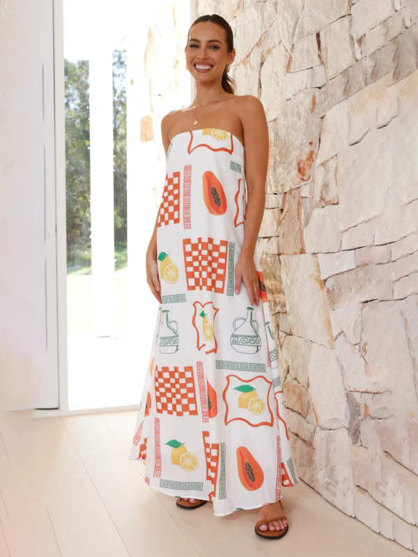 Dreya | Schulterfreies Maxikleid mit Print