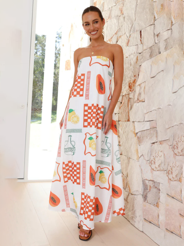 Dreya | Schulterfreies Maxikleid mit Print