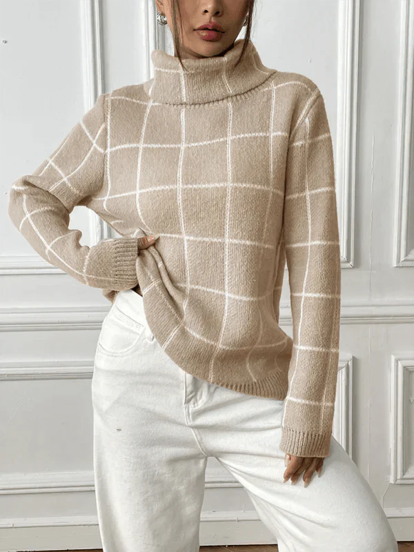 Klassischer Strickpullover mit hohem Kragen Für Frauen