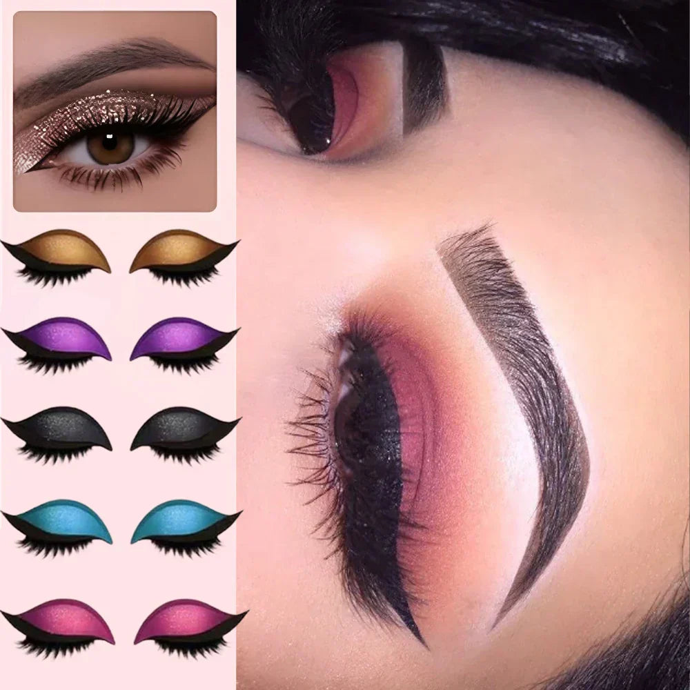 Close-up of colorful Augen make-up stickers wiederverwendbar with pink gradient eye look