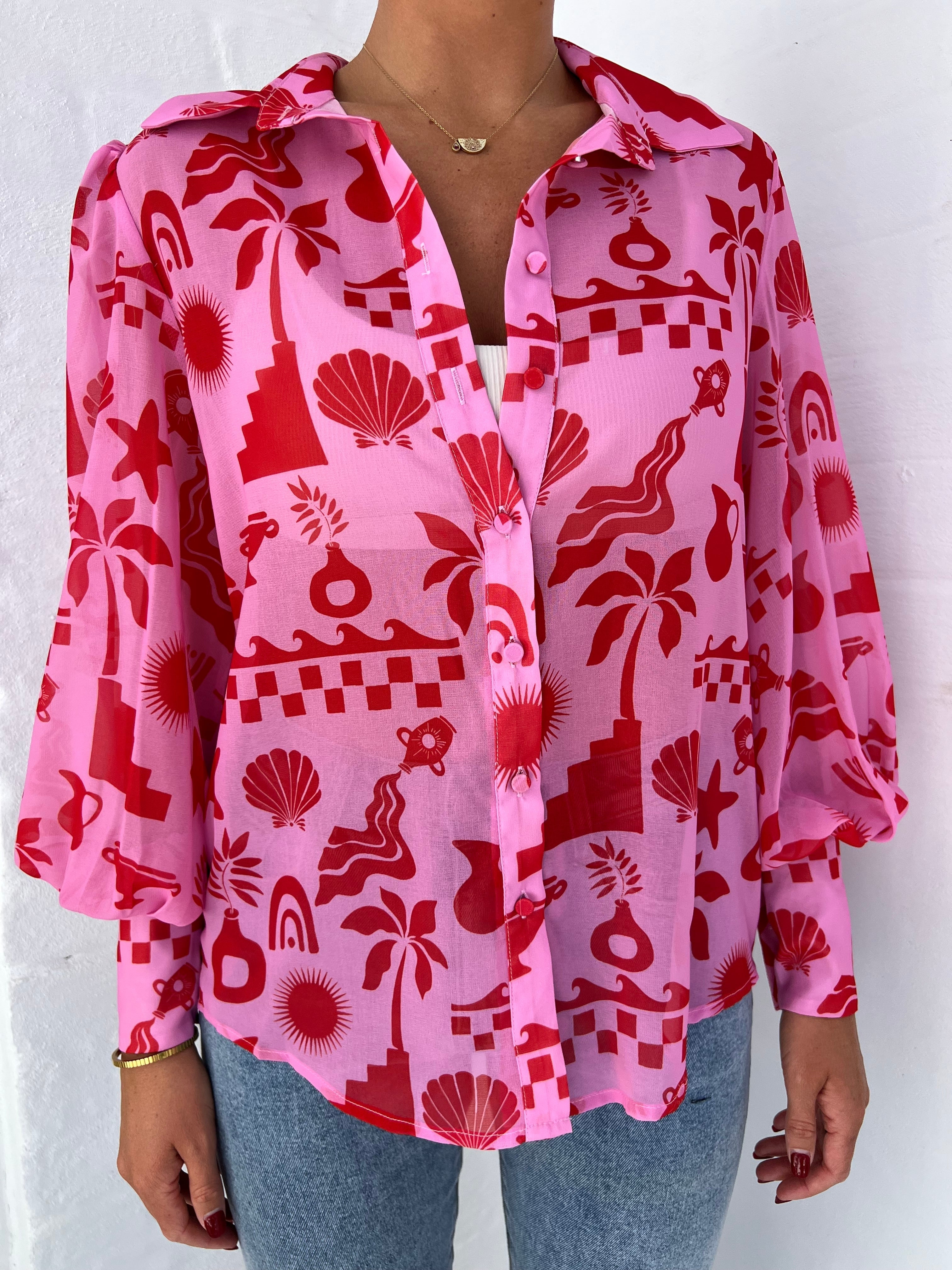 Bliss Pink Bluse mit sanfter femininer Eleganz für Frauen