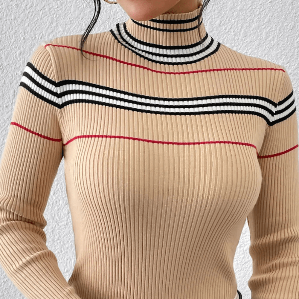 Slim Fit Strick Rollkragenpullover Mit Streifen Für Frauen
