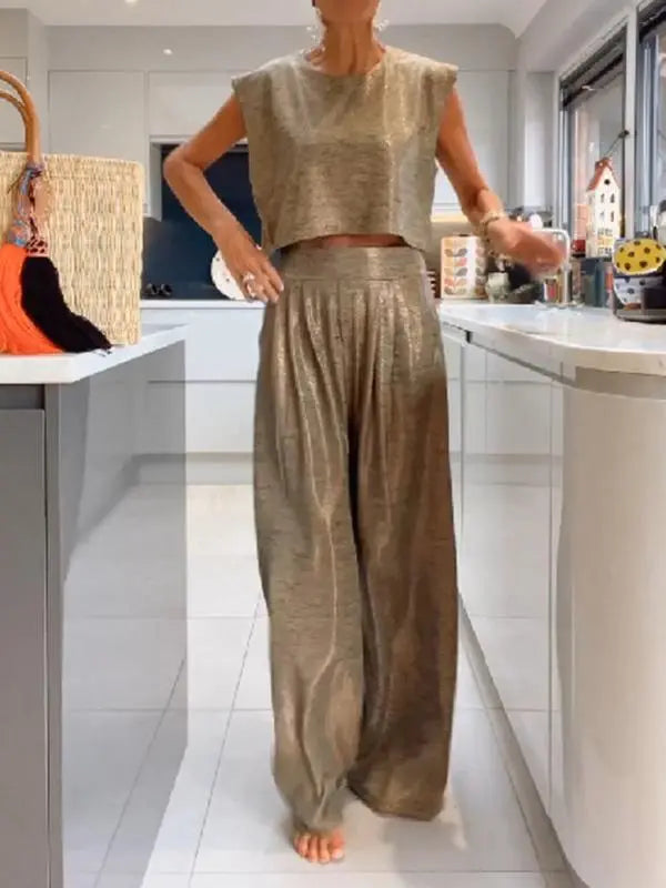 Lässige weite Hose und ärmelloses Oberteil für Frauen