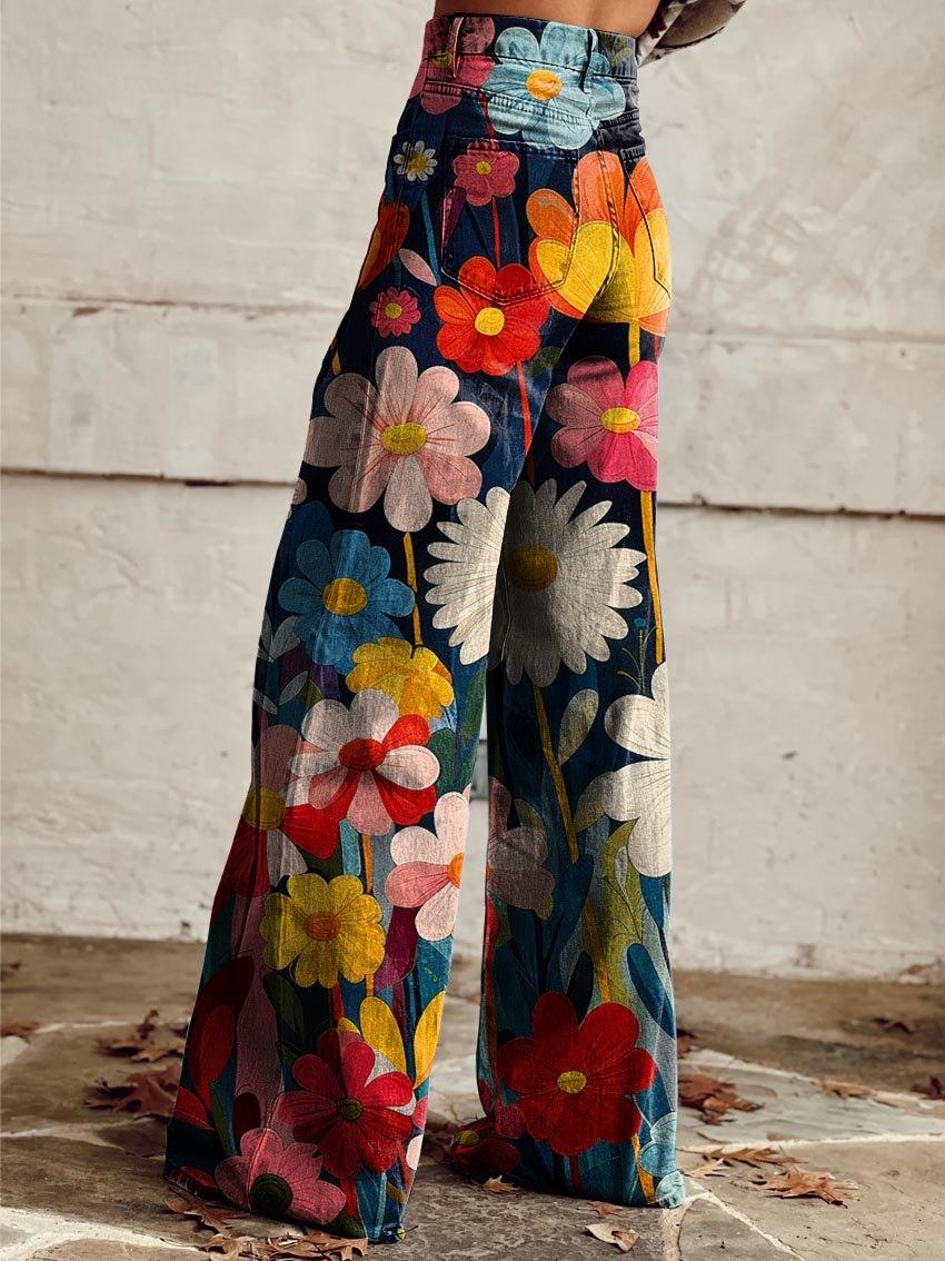 Hose mit hohem Bund und Blumenmuster für Damen