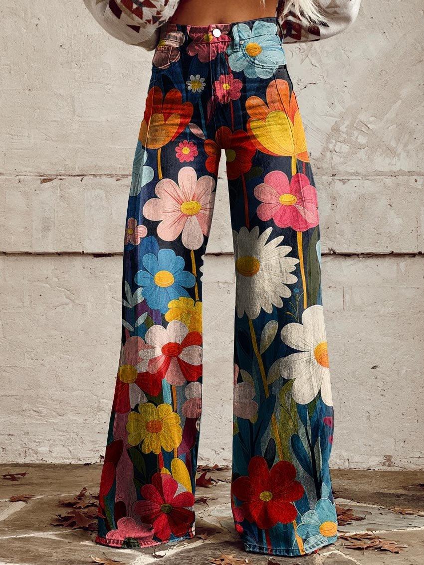 Hose mit hohem Bund und Blumenmuster für Damen