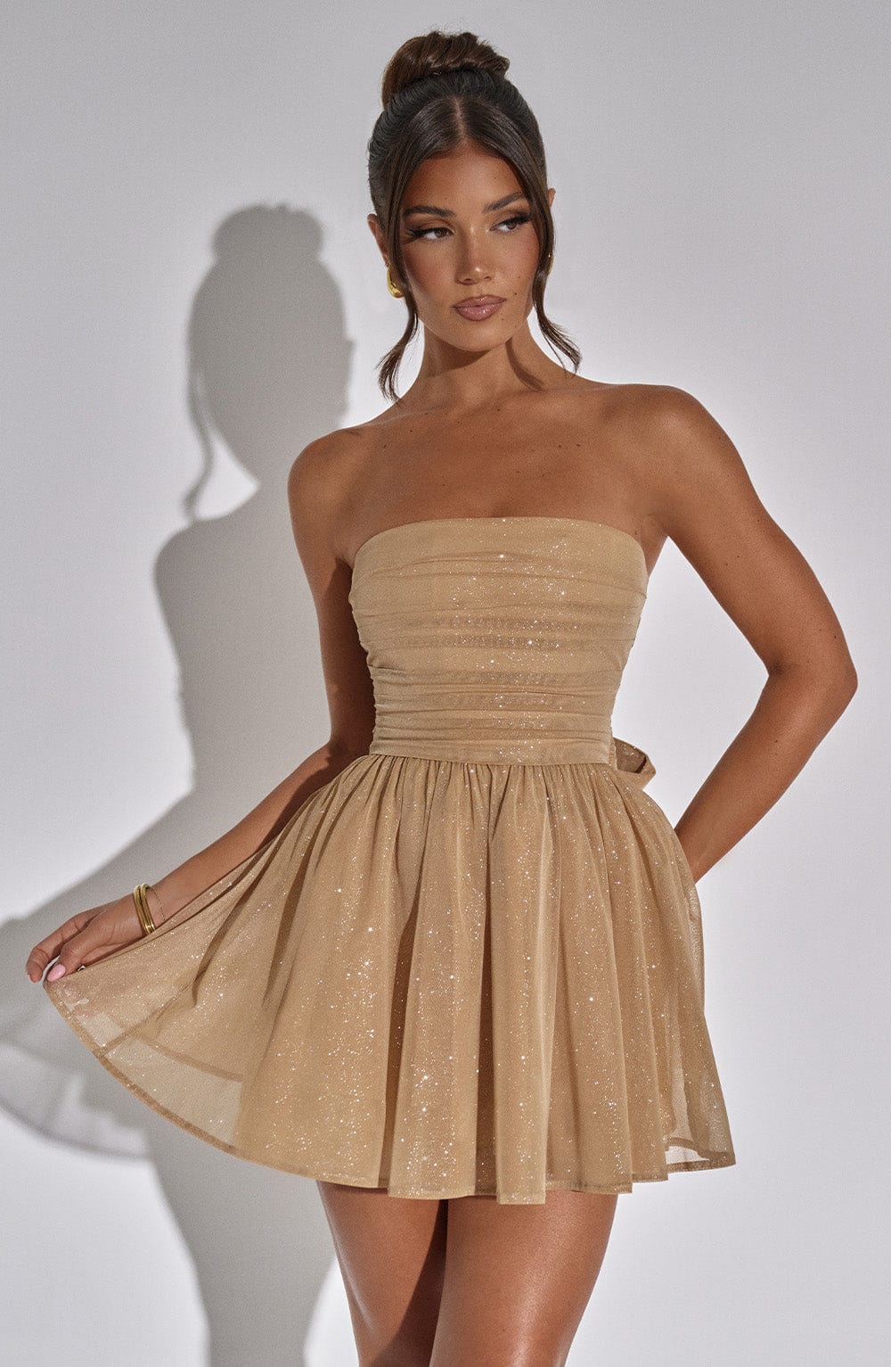 Trägerloses Glitzerkleid Mit Rückenknoten Für Frauen