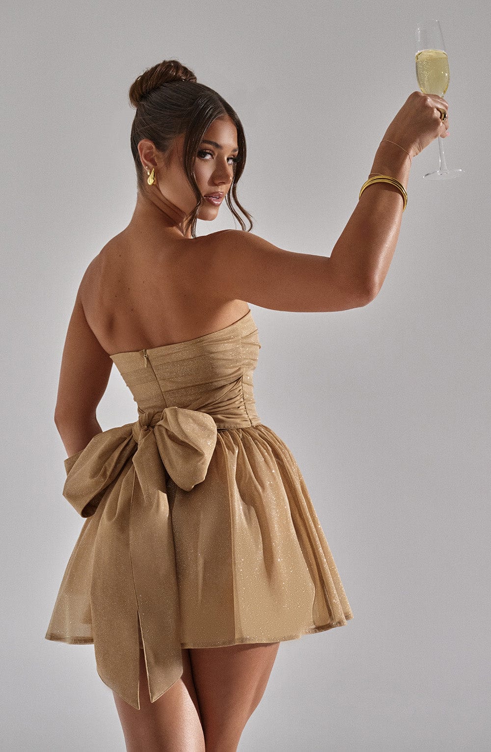 Trägerloses Glitzerkleid Mit Rückenknoten Für Frauen
