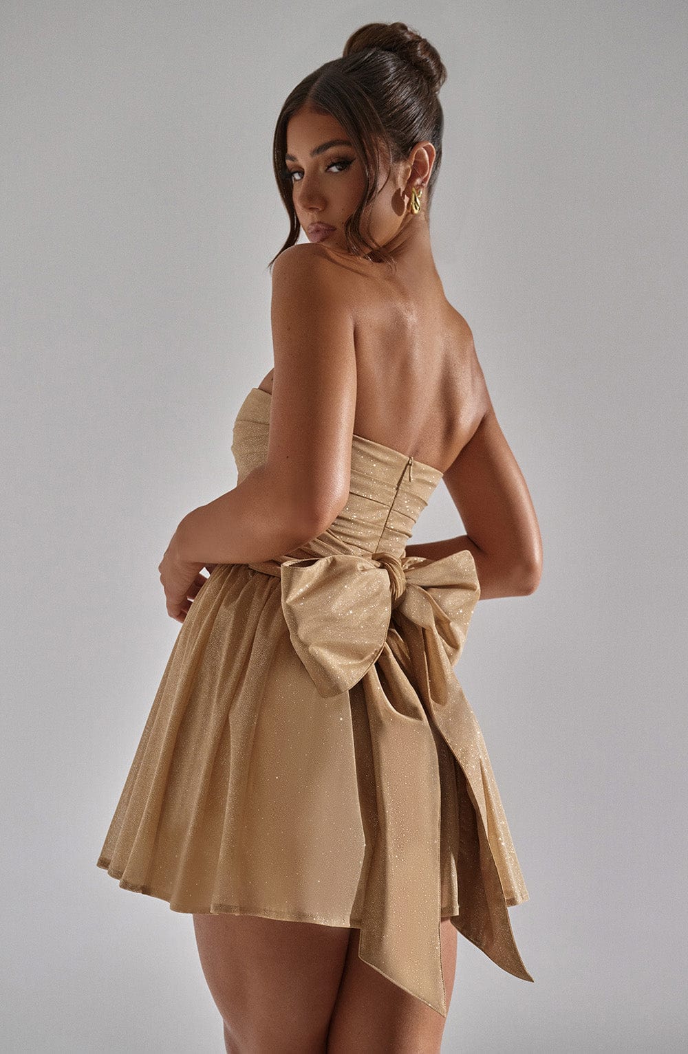 Trägerloses Glitzerkleid Mit Rückenknoten Für Frauen