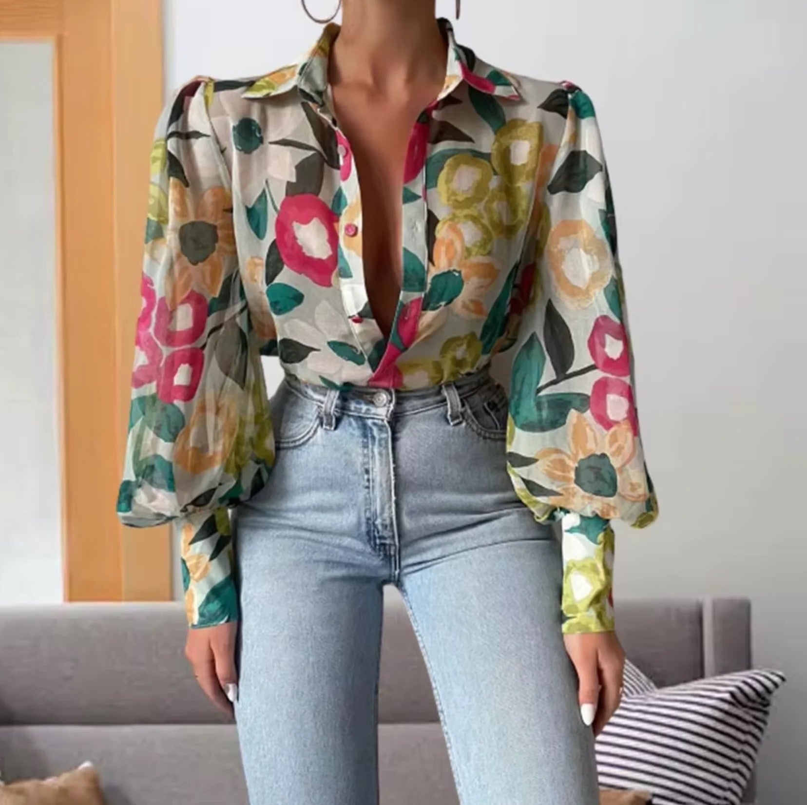 Langarm-Bluse mit Blumenmuster für Damen