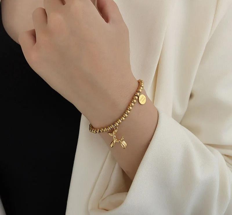 Rundes Hundeperlen Armband in Gold für Damen