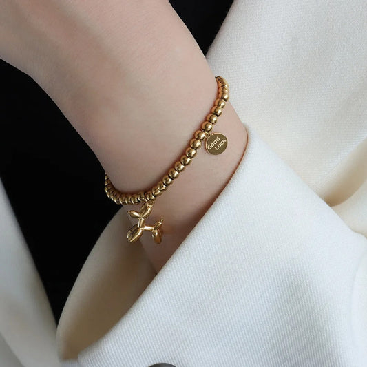 Rundes Hundeperlen Armband in Gold für Damen