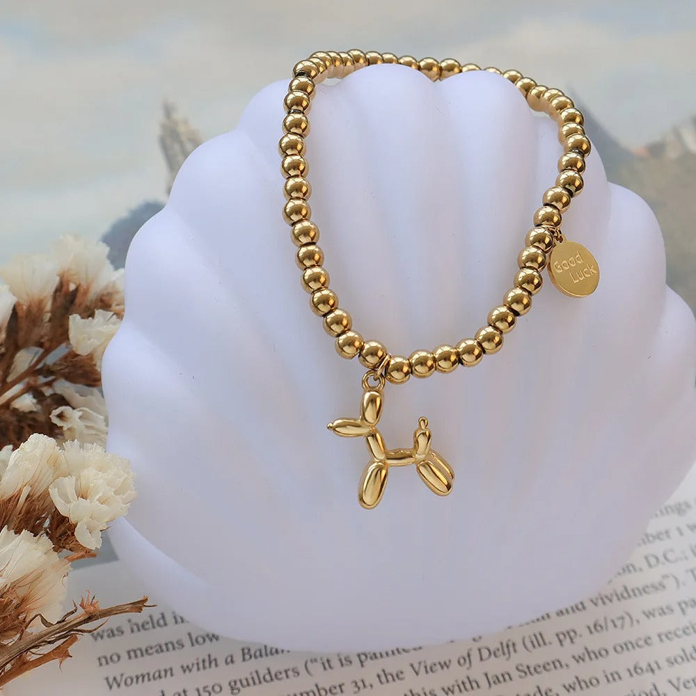 Rundes Hundeperlen Armband in Gold für Damen