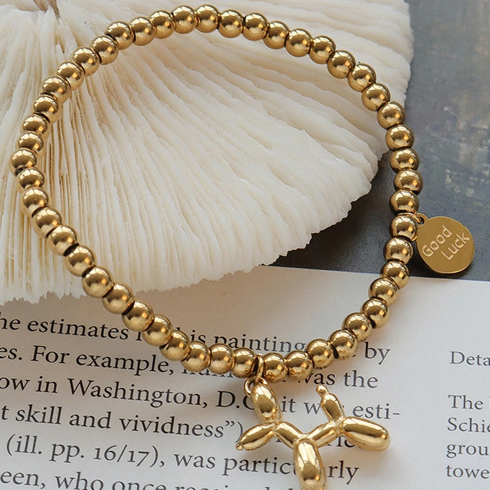 Rundes Hundeperlen Armband in Gold für Damen