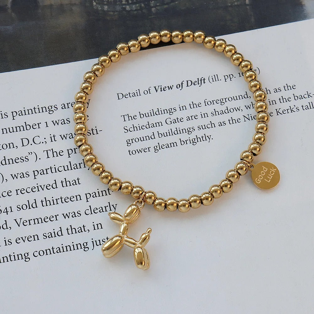 Rundes Hundeperlen Armband in Gold für Damen