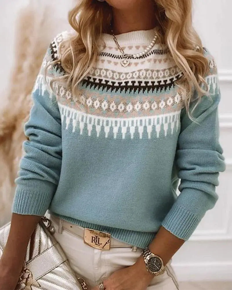 Boho Strickpullover mit Ethnischem Muster Für Frauen