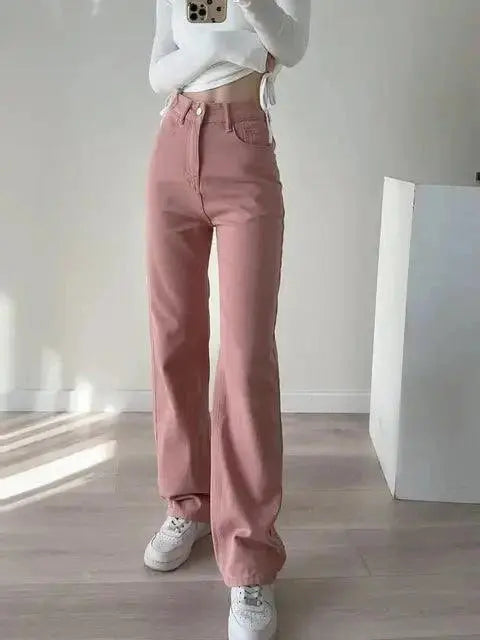 High-Waist-Pinke Gerade Jeans für Frauen