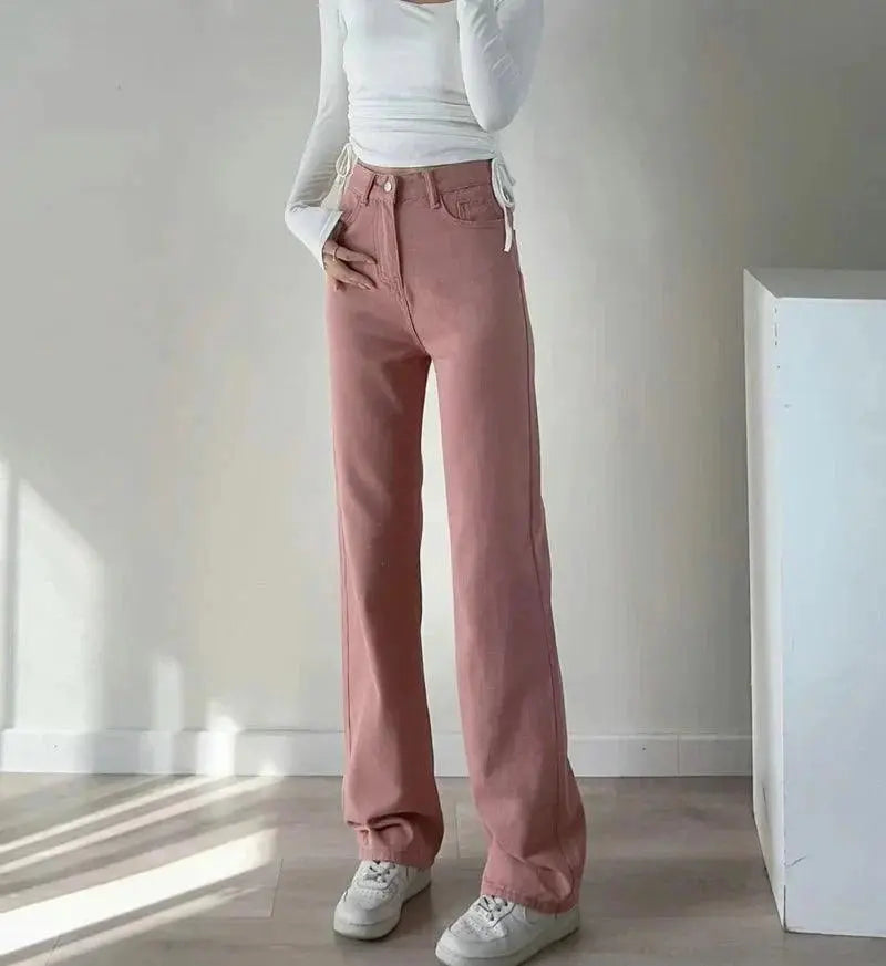 High-Waist-Pinke Gerade Jeans für Frauen