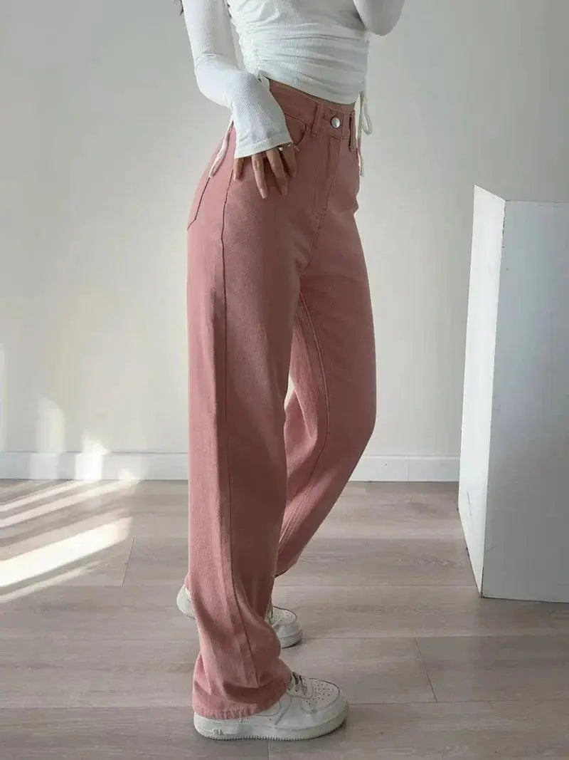 High-Waist-Pinke Gerade Jeans für Frauen