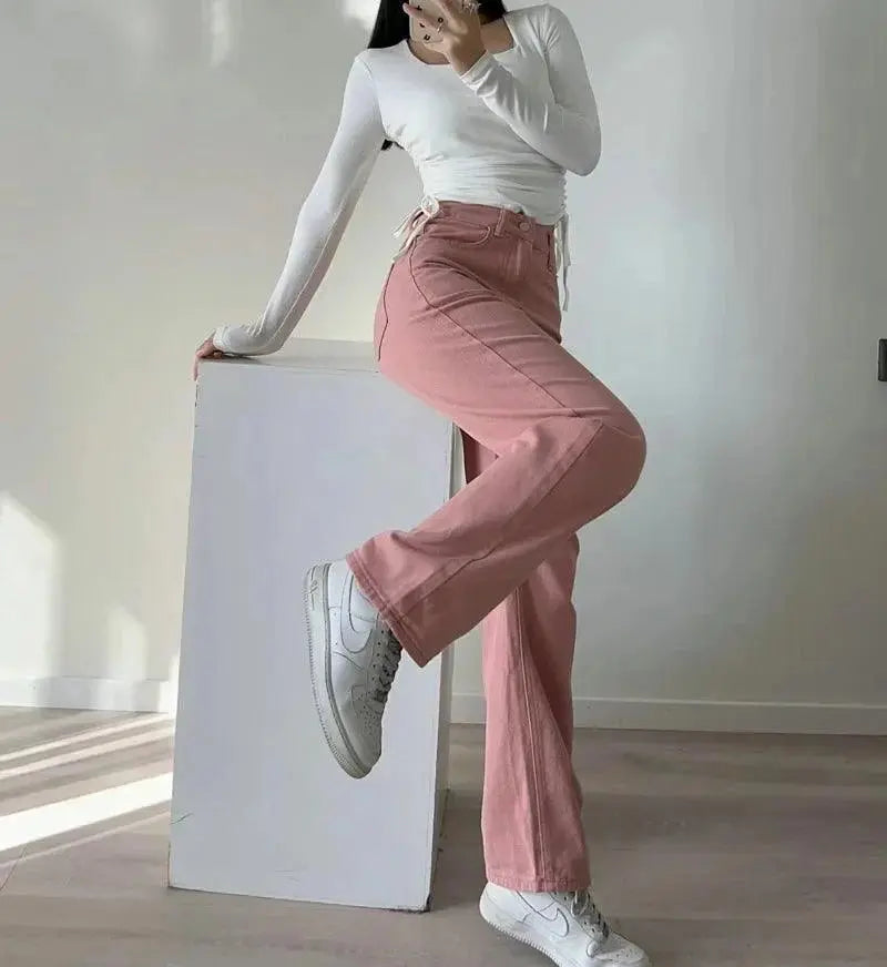 High-Waist-Pinke Gerade Jeans für Frauen