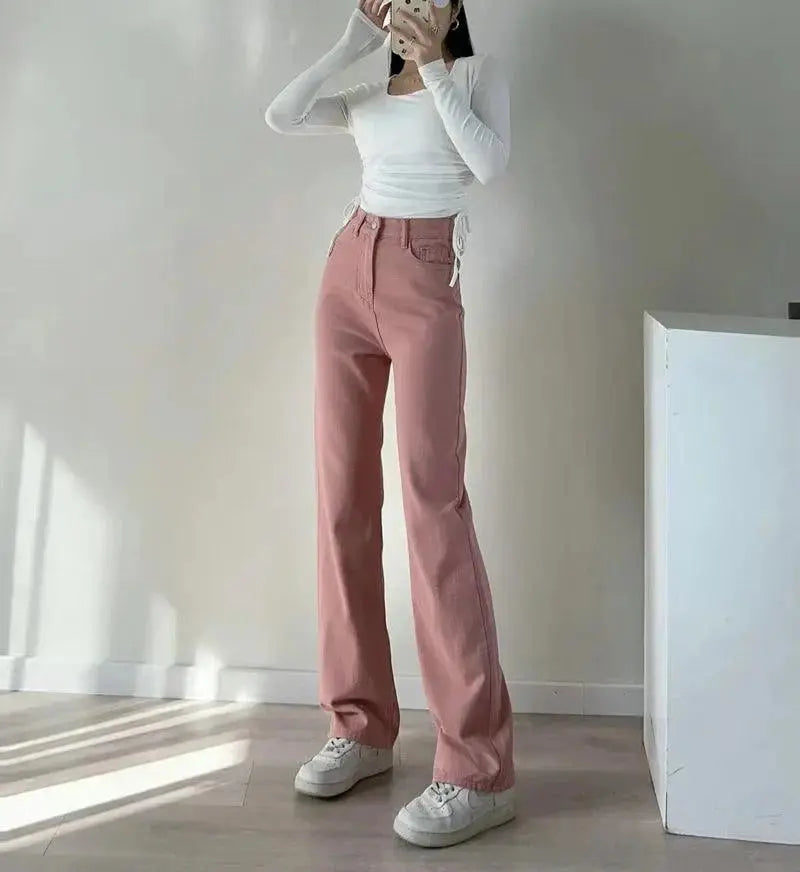 High-Waist-Pinke Gerade Jeans für Frauen