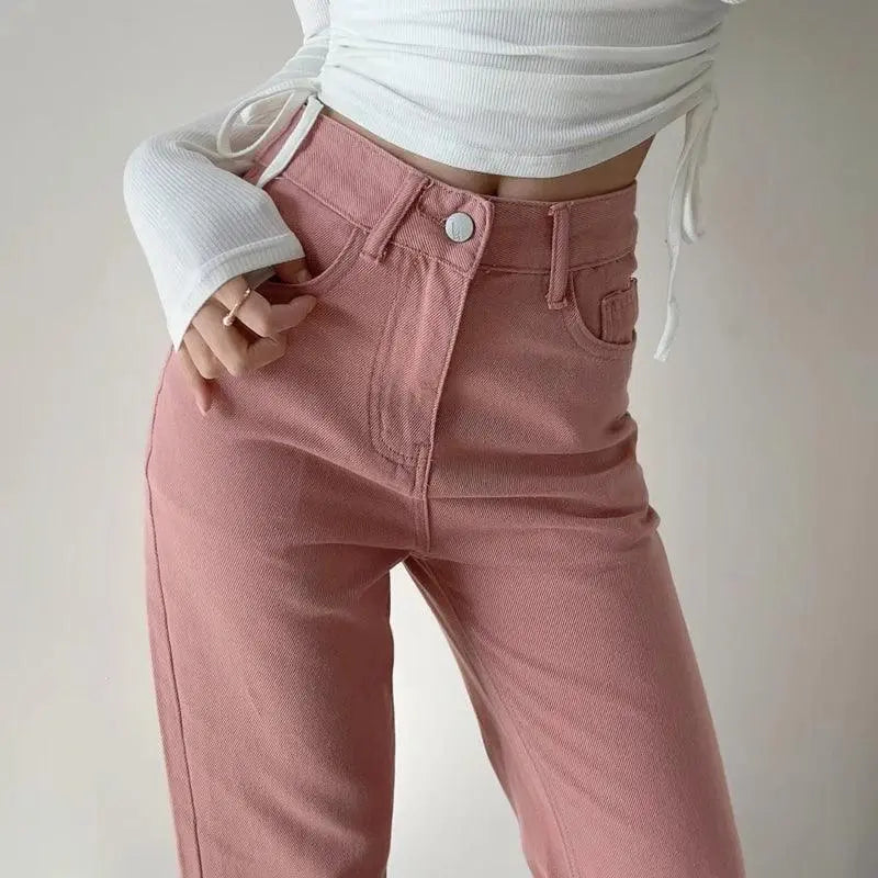 High-Waist-Pinke Gerade Jeans für Frauen
