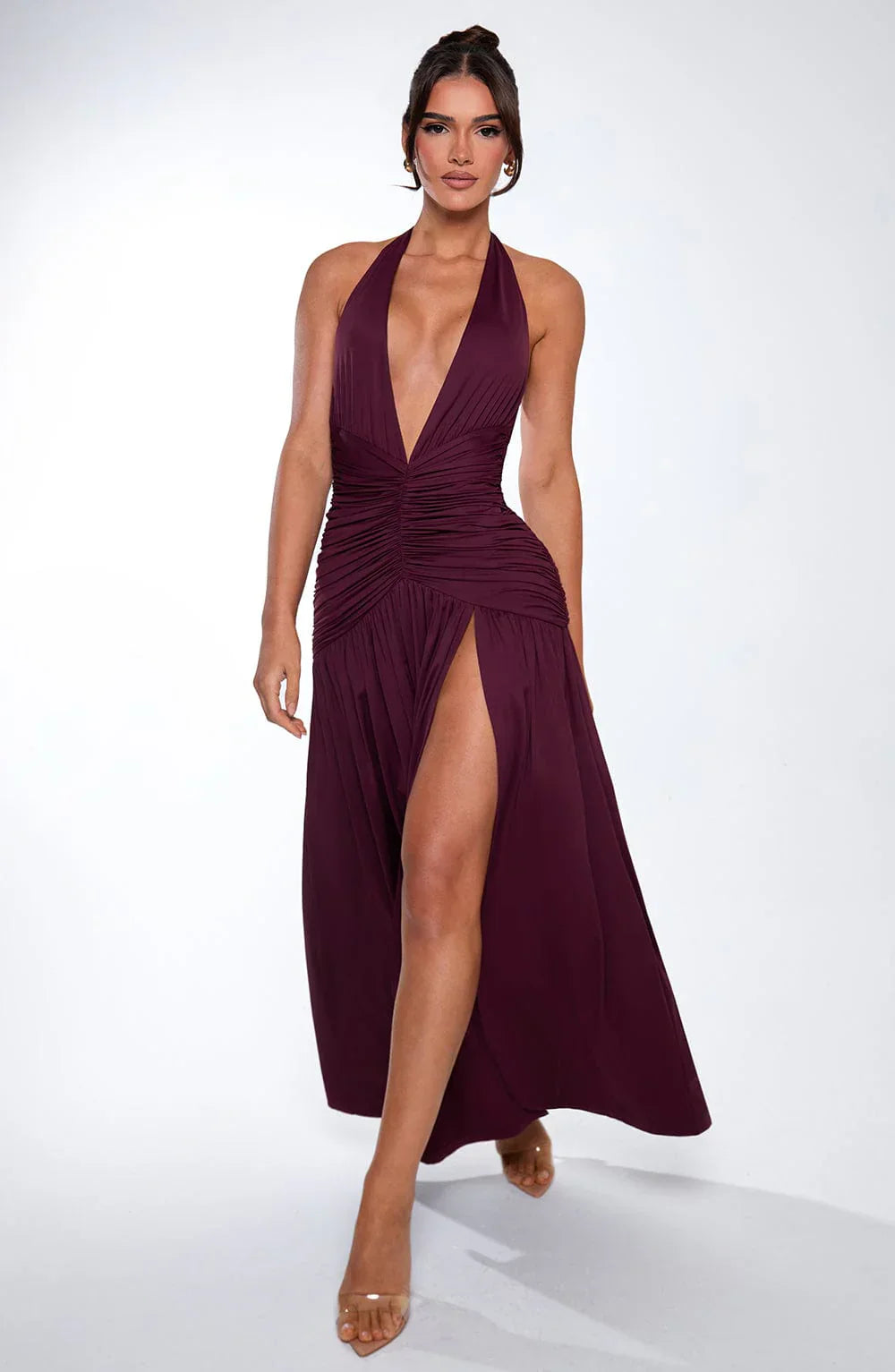 Elegantes Maxikleid Mit Rückenausschnitt, Knoten Und Schlitz Für Frauen