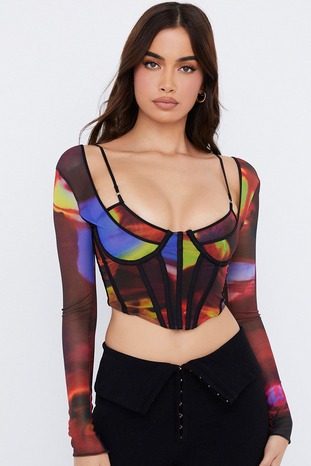 Korsett mit Print und langen Ärmeln in künstlerischer Silhouette für Frauen