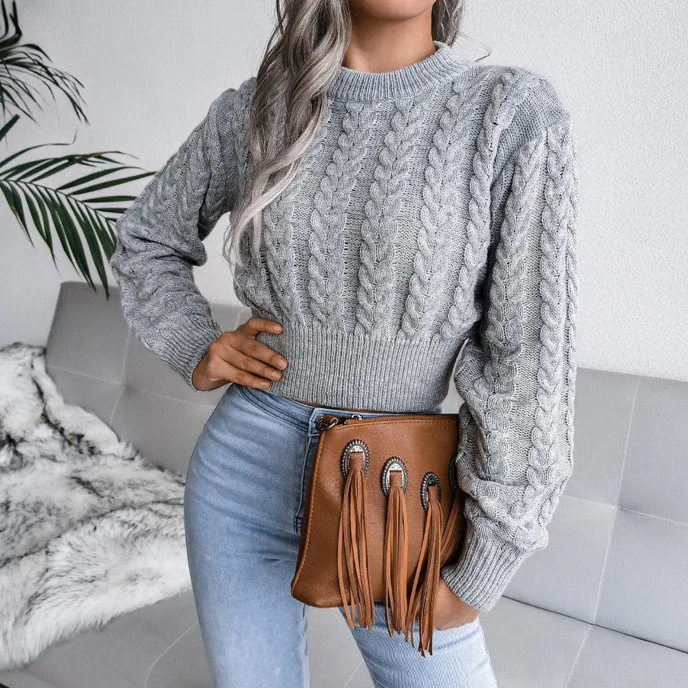 Graues Crop-Muster-Pullover für Frauen