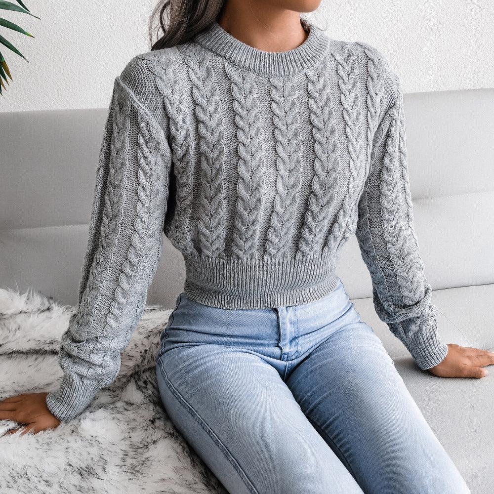 Graues Crop-Muster-Pullover für Frauen