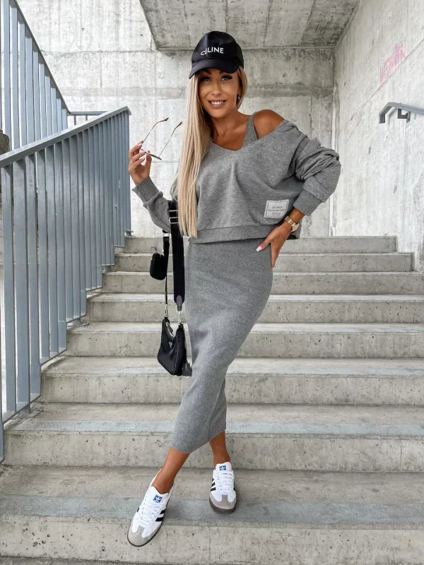 Elegantes Kleid mit kuscheligem Pullover-Kombination Für Frauen