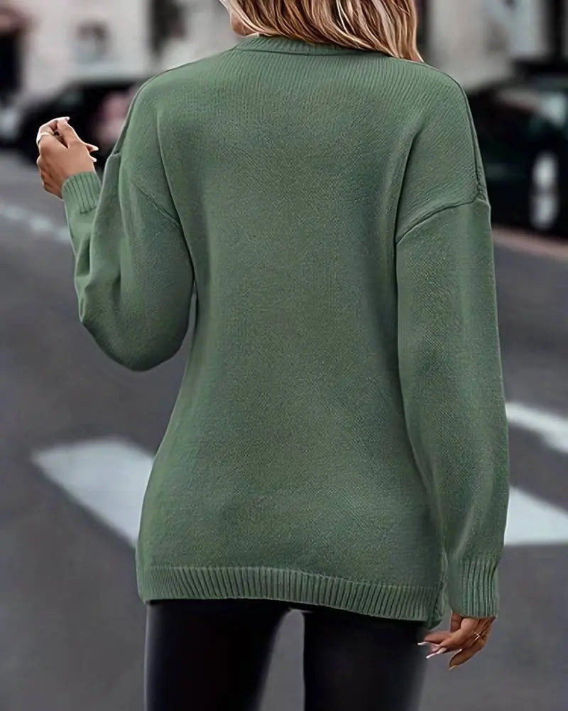 Einfarbiger V-Ausschnitt-Pullover für Frauen