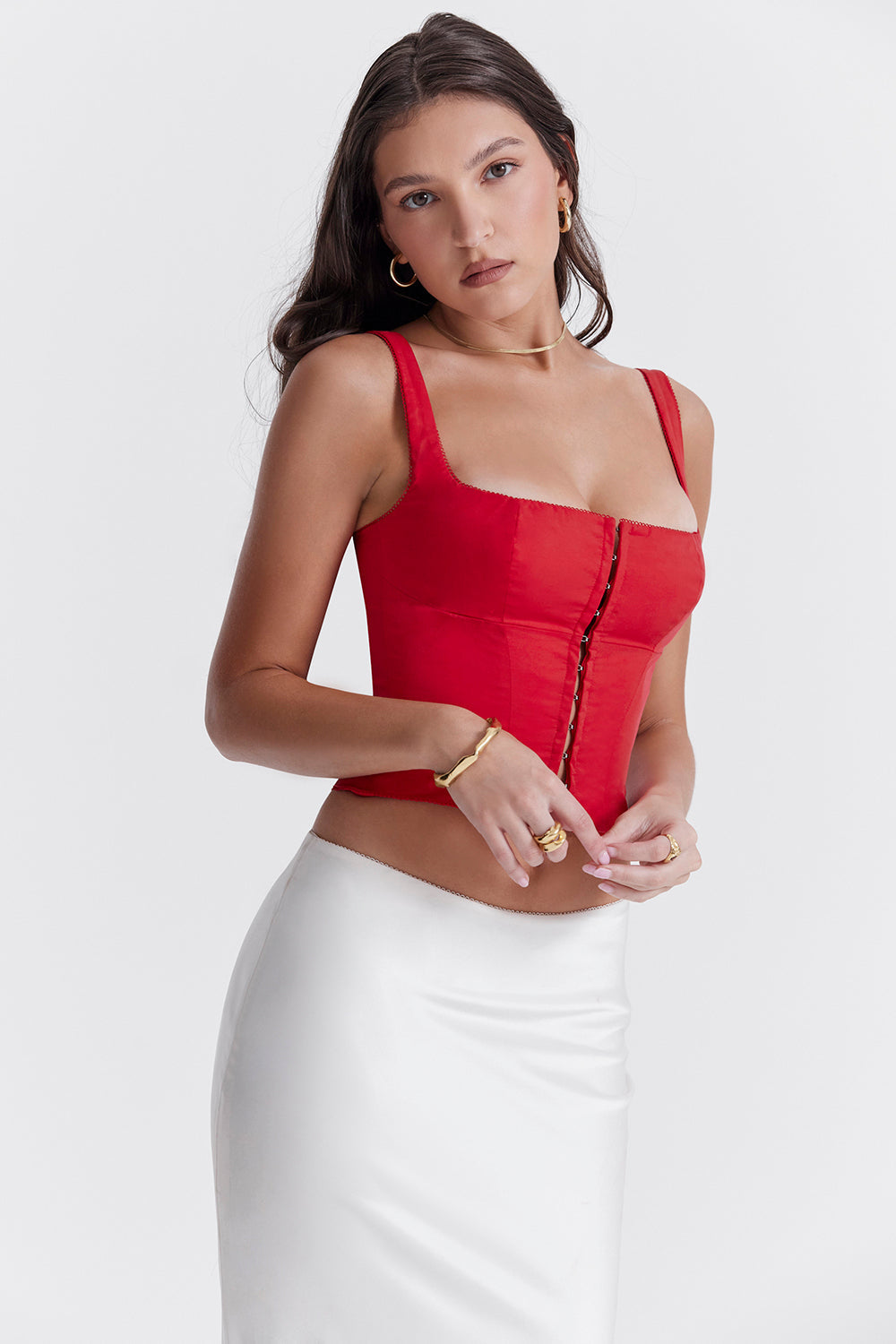 Kirschrotes Korsett mit markanter Silhouette für Frauen