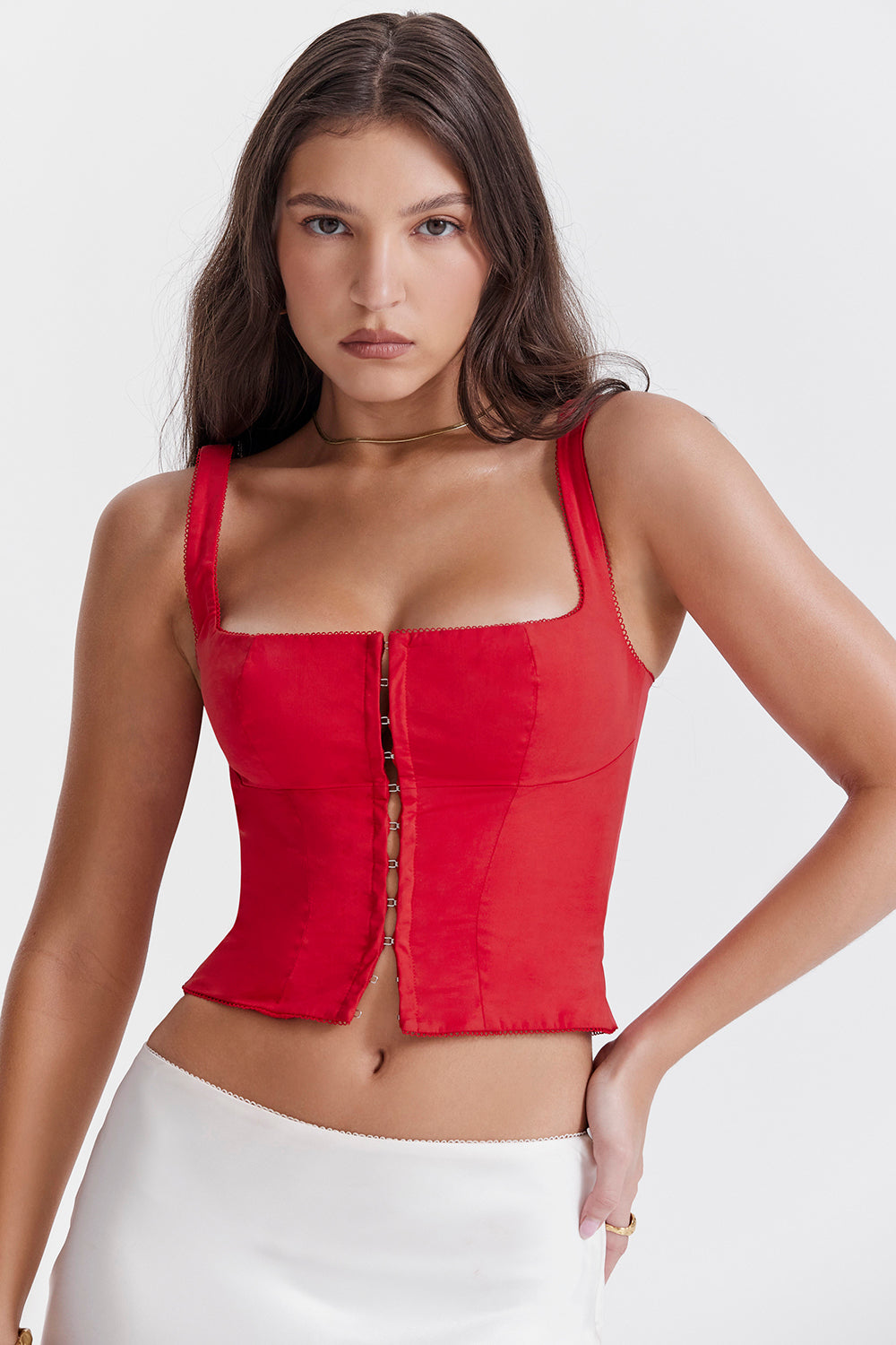 Kirschrotes Korsett mit markanter Silhouette für Frauen