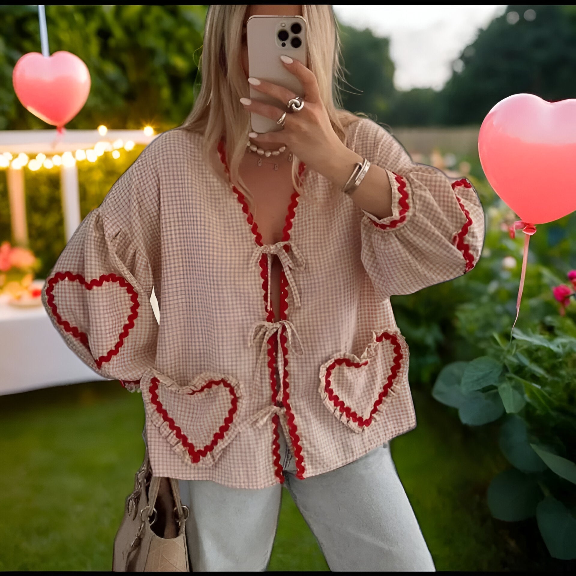 Top mit Herz Taschen und verspieltem Charme für Frauen