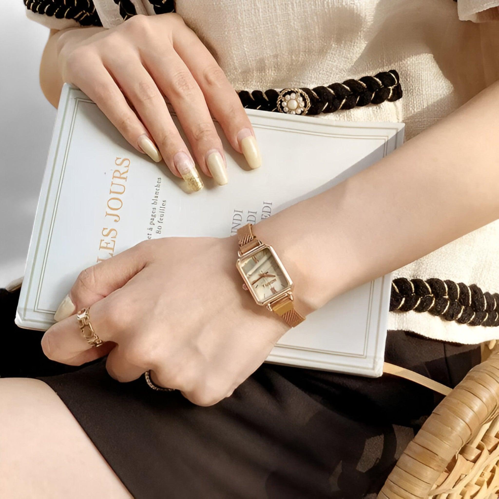 Präzise Quadratische Uhr mit Magnetischem Armband Für Frauen