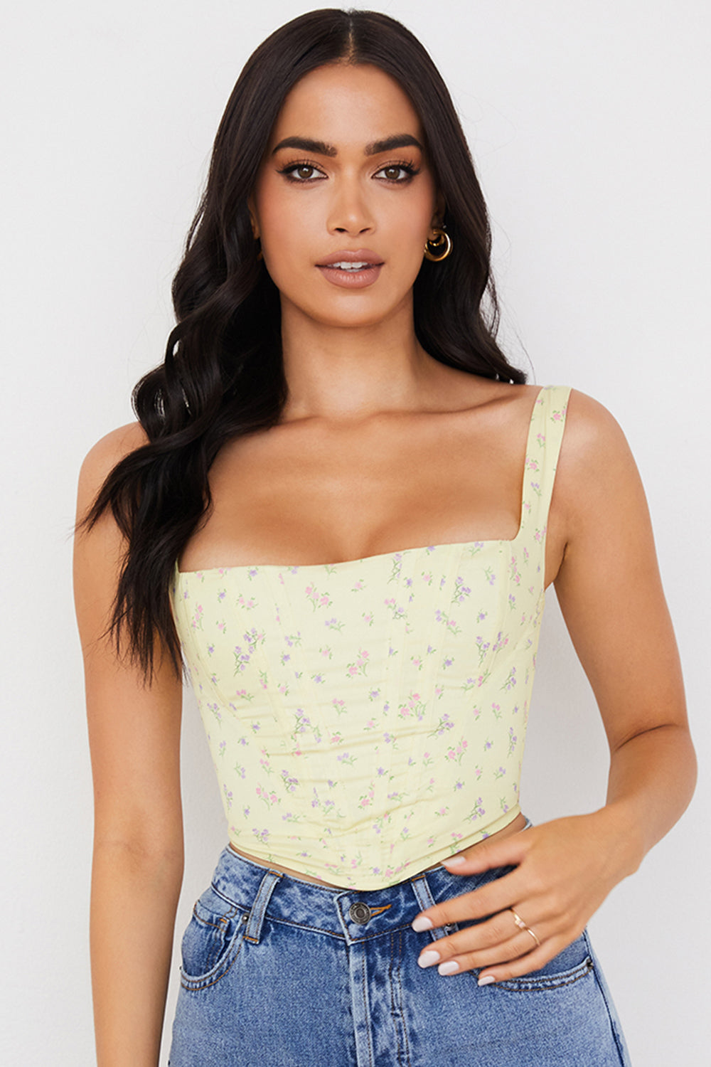 Corsage mit Zitronenblumen Print und frischer Eleganz für Damen