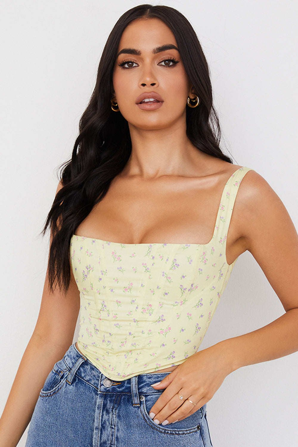 Corsage mit Zitronenblumen Print und frischer Eleganz für Damen