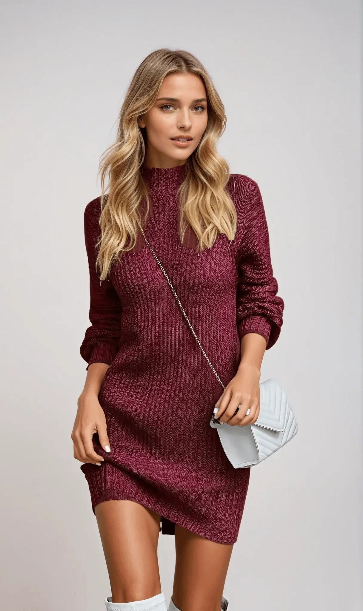 Warmes Strickkleid mit Rollkragen für Frauen