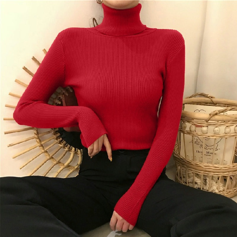 Gerippter Rollkragenpullover Mit Schmaler Passform Für Frauen