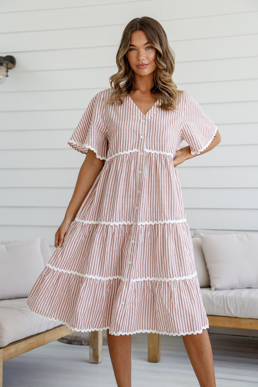 Coralise | Gestreiftes Baumwoll-Midikleid