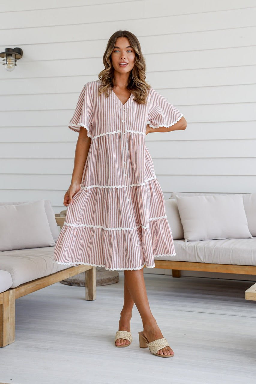 Coralise | Gestreiftes Baumwoll-Midikleid