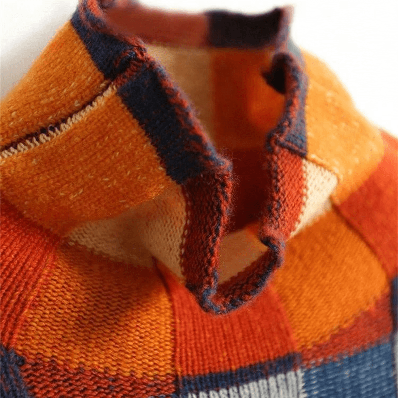 Bunter Patchwork-Rollkragenpullover Für Schicken Herbststil Für Frauen