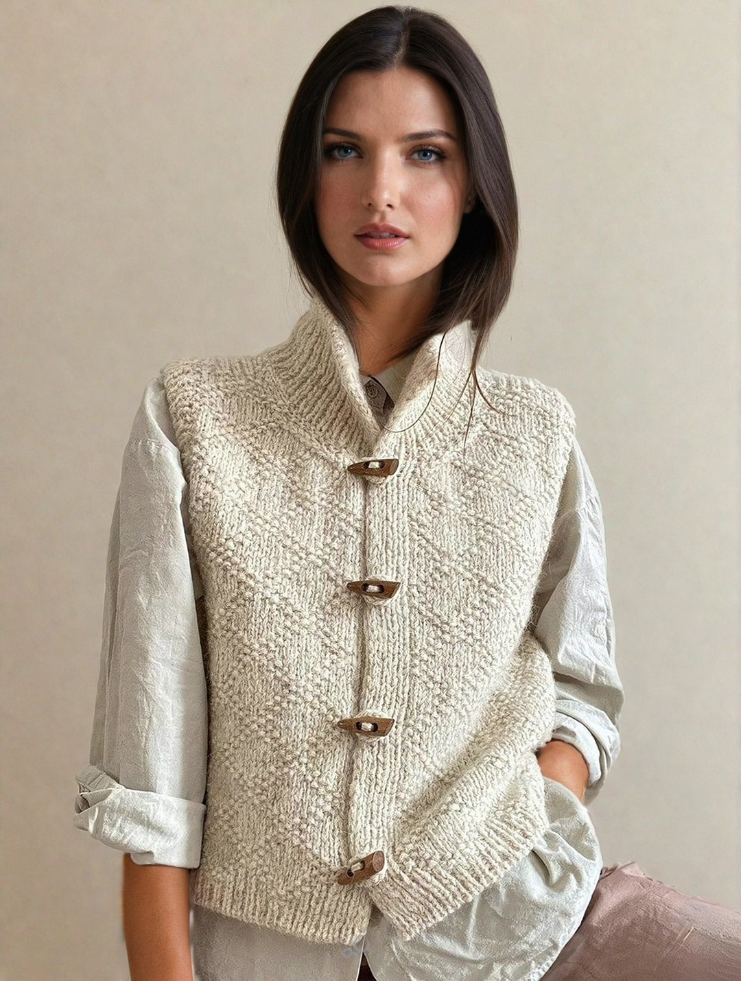Imelda | Strickjacke aus Wolle mit hohem Kragen