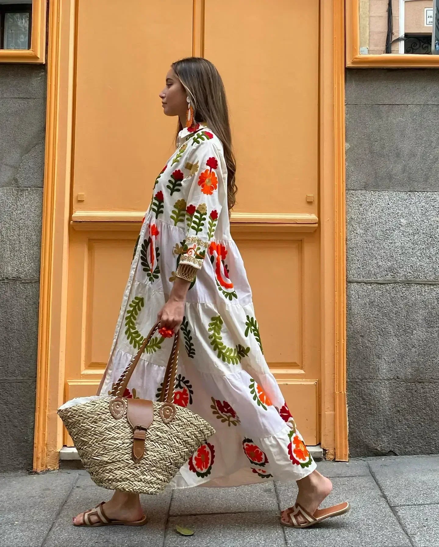 Besticktes Maxikleid im Boho Chic mit weicher Baumwollmischung für Frauen