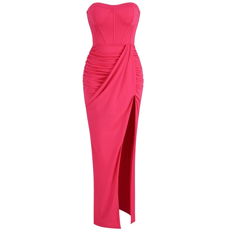 Auffälliges Pinkes Maxikleid mit Carmen Ausschnitt für Frauen